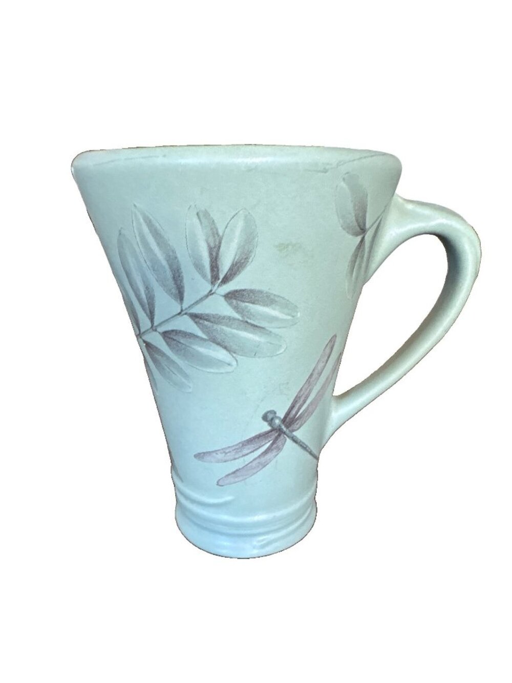Pfaltzgraff Naturewood Green Stoneware Mug 16 oz Botanical Leaf Dragonfly